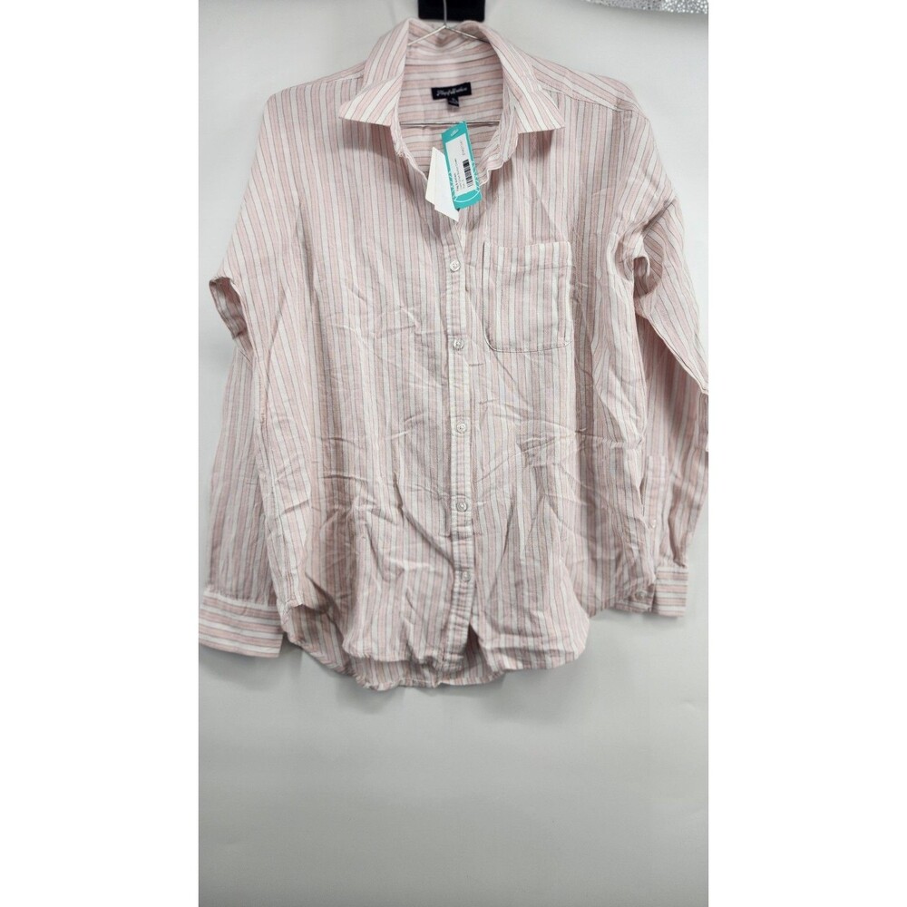 Flag & Anthem Women's Small Pink Linen Stripe Button Shirt‎ NWT